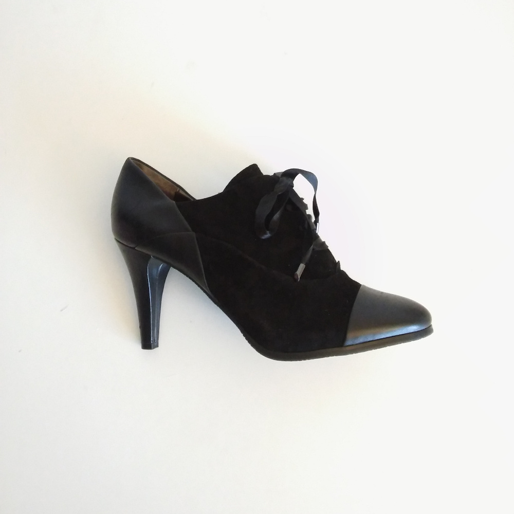 Leather Velvet Lace Up Pump Heel Ankle Booties